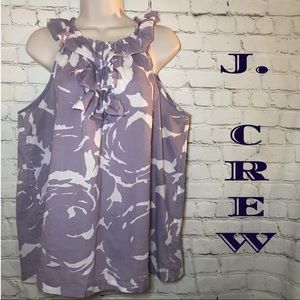 J. Crew lavender & cream ruffled, sleeveless top.